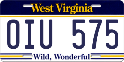 WV license plate OIU575
