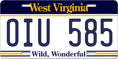 WV license plate OIU585