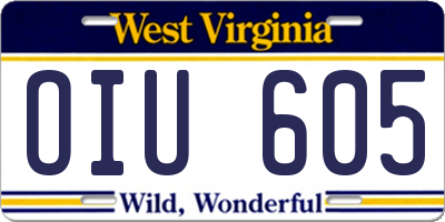 WV license plate OIU605