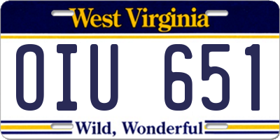 WV license plate OIU651