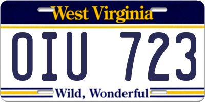 WV license plate OIU723