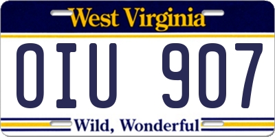 WV license plate OIU907