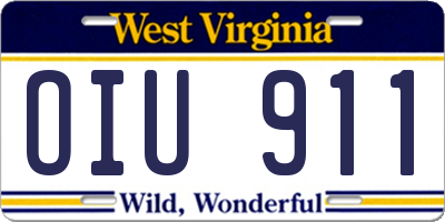 WV license plate OIU911