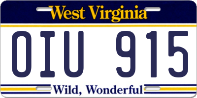 WV license plate OIU915