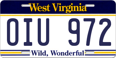 WV license plate OIU972