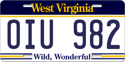 WV license plate OIU982