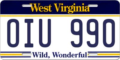 WV license plate OIU990