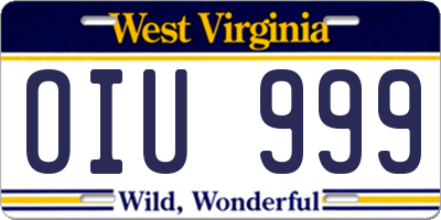 WV license plate OIU999