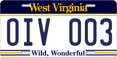 WV license plate OIV003