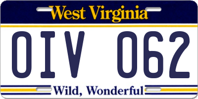 WV license plate OIV062