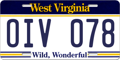 WV license plate OIV078