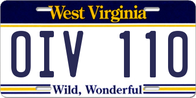 WV license plate OIV110