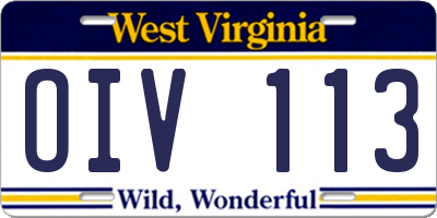 WV license plate OIV113