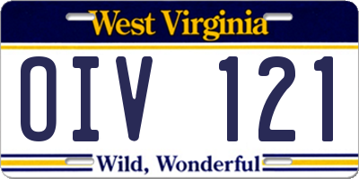 WV license plate OIV121