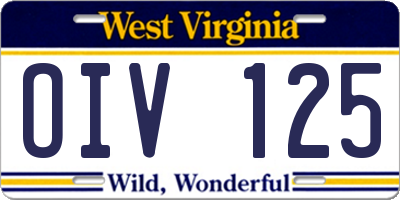 WV license plate OIV125