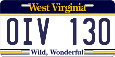 WV license plate OIV130