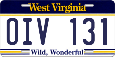 WV license plate OIV131