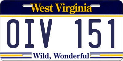 WV license plate OIV151