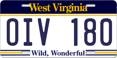 WV license plate OIV180