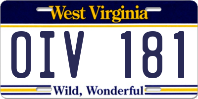 WV license plate OIV181