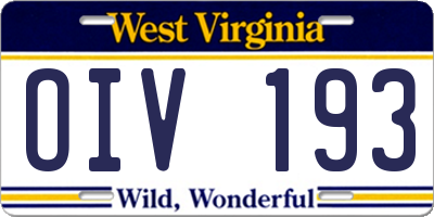 WV license plate OIV193