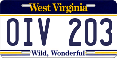 WV license plate OIV203