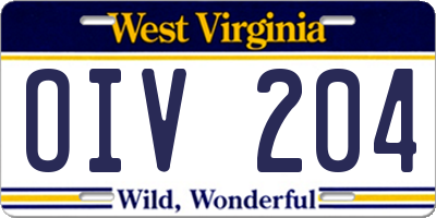 WV license plate OIV204