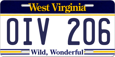WV license plate OIV206