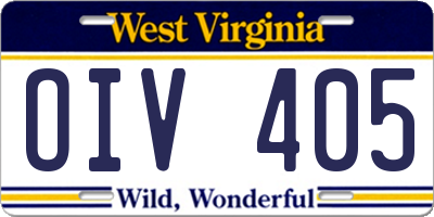 WV license plate OIV405