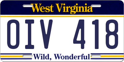 WV license plate OIV418