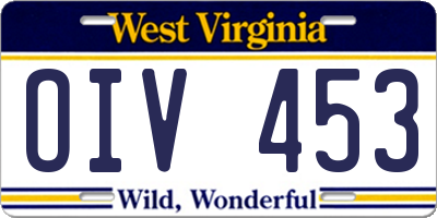 WV license plate OIV453