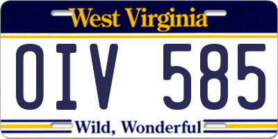 WV license plate OIV585