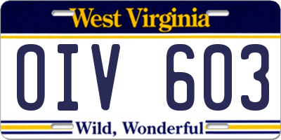 WV license plate OIV603