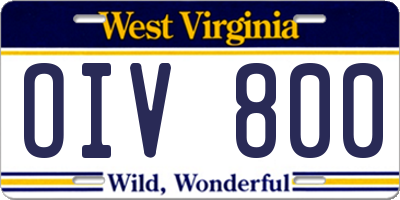 WV license plate OIV800