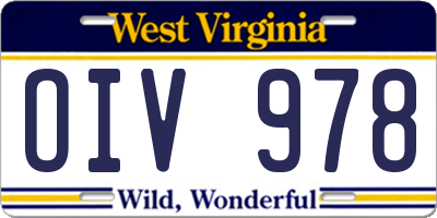 WV license plate OIV978