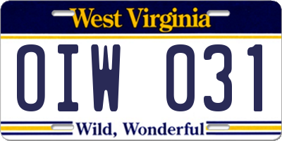 WV license plate OIW031
