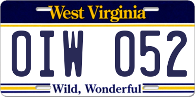WV license plate OIW052