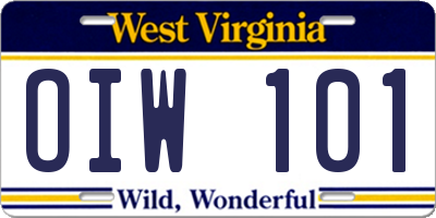 WV license plate OIW101