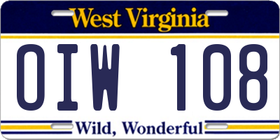 WV license plate OIW108