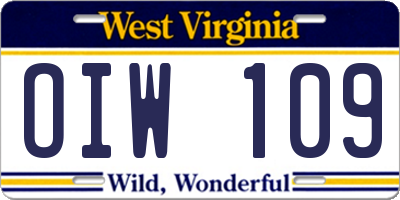 WV license plate OIW109
