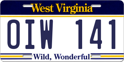 WV license plate OIW141