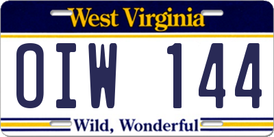 WV license plate OIW144