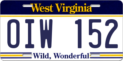WV license plate OIW152