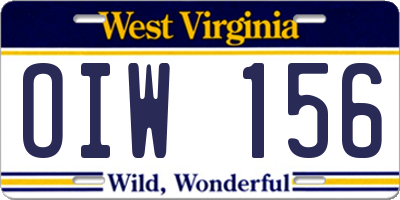 WV license plate OIW156