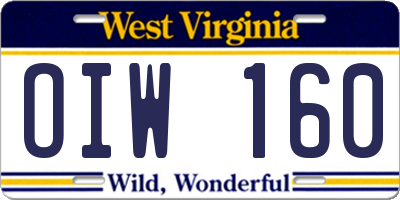 WV license plate OIW160