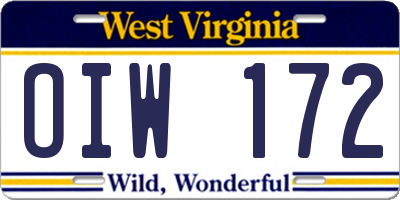WV license plate OIW172
