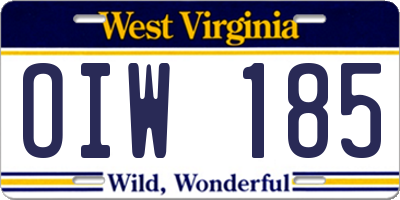 WV license plate OIW185