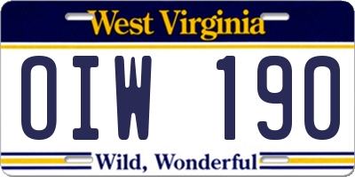 WV license plate OIW190