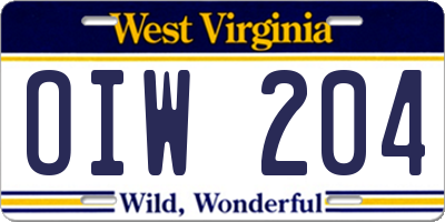 WV license plate OIW204