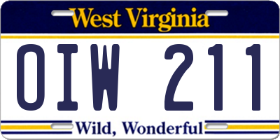 WV license plate OIW211